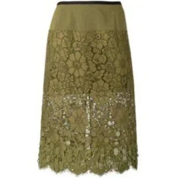 Dries Van Noten Jupe Midi En Dentelle Green Khaki Lace Skirt Women's Size 38 - Picture 7 of 8